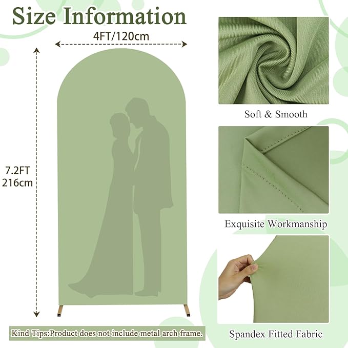 Arch Backdrop Cover Fabric Sage Green 4x7.2 FT Spandex Half Arch Covers Panels Round Top Chiara Arch Backdrop Stands Cover for Circle Arch Wall Cover for Wedding Prom Graduation Banquet Decoration