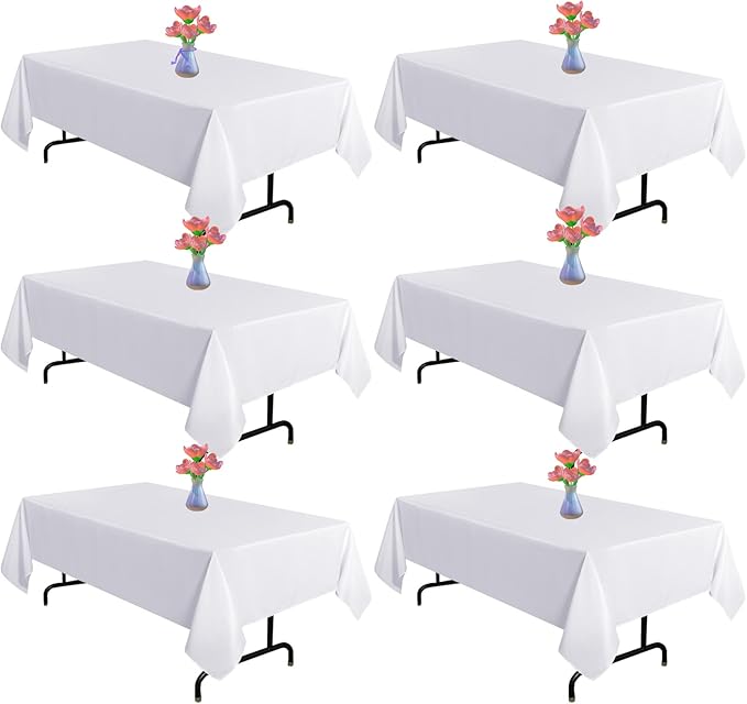 6 Pack White Table Cloth Rectangle 60 x 102 Inch, Rectangle Tablecloth for 6ft Tables, Stain and Wrinkle Resistant Polyester Washable Fabric Tablecloth for Wedding Banquet, Restaurant, Parties