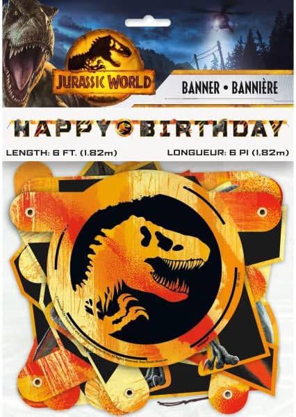 Jurassic World Fallen Kingdom Dinosaur Birthday Party Supplies Decoration Bundle Pack Includes Dessert Cake Paper Plates, Napkins, Table Cover, Happy Birthday Banner - Serves 16