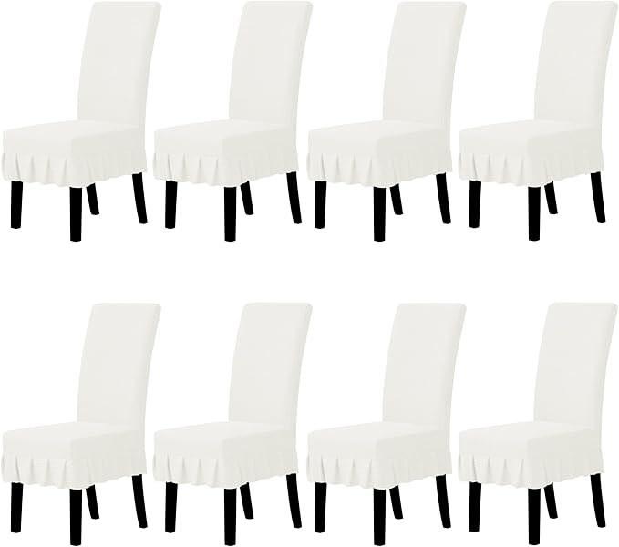 Easy-Going Dining Chair Covers Stretch Parsons Chair Slipcover with Skirt Chair Covers for Dining Room Restaurant Banquet (8 PCS, Cream)