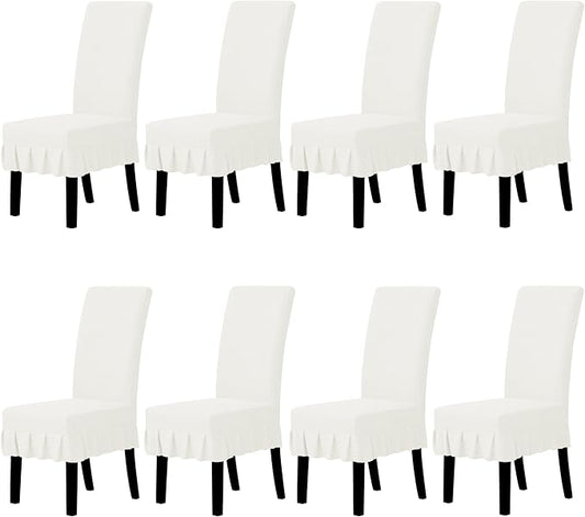 Easy-Going Dining Chair Covers Stretch Parsons Chair Slipcover with Skirt Chair Covers for Dining Room Restaurant Banquet (8 PCS, Cream)