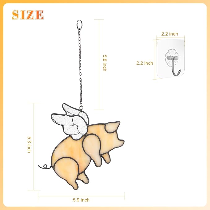 Flying Pig Suncatcher, Stained Glass Window Hanging Decor, Handmade Gift for Pig Lovers Women Mom - Funny Animal Party & Nursery Decoration
