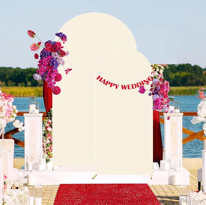 HAINARverS Set of 2 Wedding Arch Cover 6FT,7.2FT Spandex Fitted Stretchy Arch Stand Covers,2 Sided Round Top Chiara Backdrop Cover for Birthday Party Banquet Baby Shower Arch Decoration(Beige)