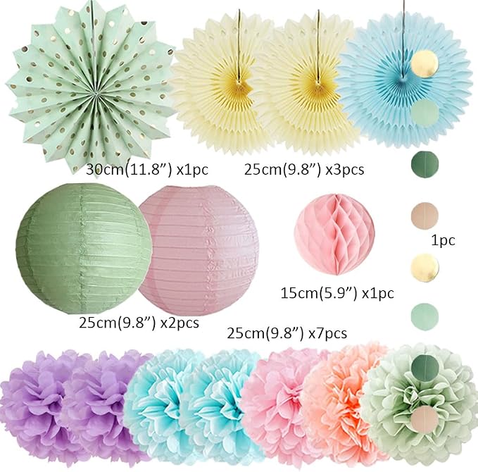Pastel Rainbow Spring Party Decorations Sage Green Lilac Purple Pastel Pink and Blue Party Decorations for Colorful Sage Green Wedding Engagement Baby Shower Bridal Shower Bachelorette Birthday Decor