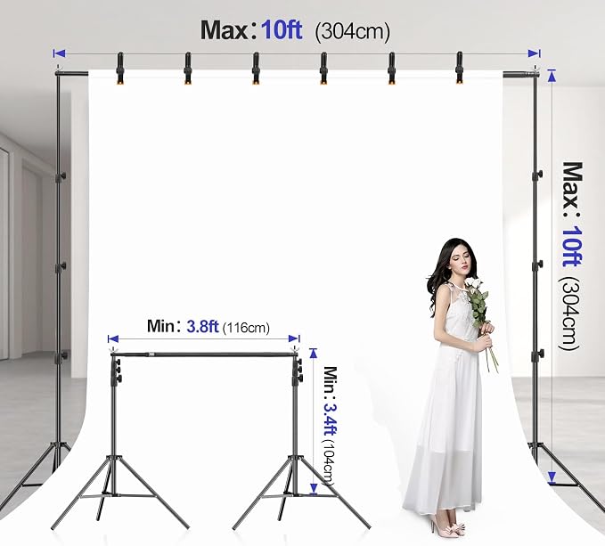 EMART 10x10FT Backdrop Stand, Photo Video Studio Adjustable&Lockable Heavy Duty Background Support System Kit with 12 Backdrop Clamps, 2 Sandbag and Carry Bag for Photography, Parties, Wedding, Video