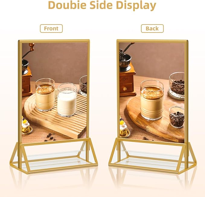 PPH-Sisy Gold Frames 5x7 Acrylic Sign Holder Double Sided Picture Frames for Wedding Table Number Menu Flyer Display for Office Home Party- Pack of 12