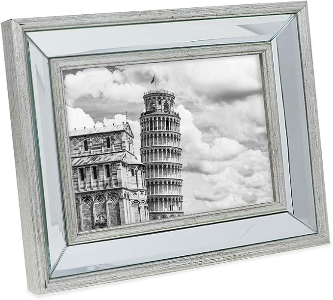 Isaac Jacobs 5x7 Silver Beveled Mirror Picture Frame - Classic Mirrored Frame with Slight Slanted Angle Made for Wall Décor Display, Tabletop, Photo Gallery and Wall Art (5x7, Silver)