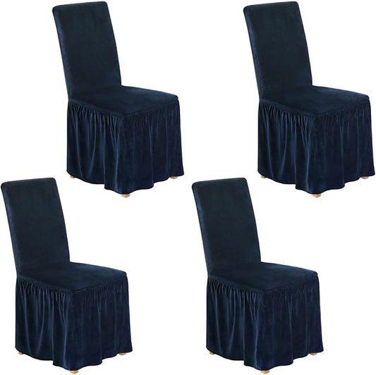 NICEEC Spandex Chair Covers for Dining Chairs Covers Set of 4 Removable Dining Room Chair Covers with Skirt Parson Chair Slipcovers Washable Chair Protector for Kitchen Wedding Party(Navy Blue)