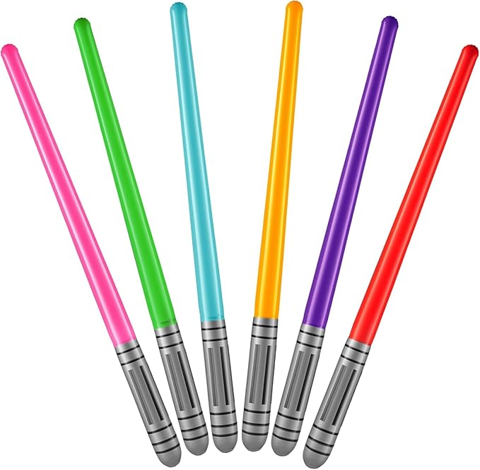 Bedwina Inflatable Saber Swords for Kids - (Pack of 6) 35-inch Neon Color Blow-Up Toy Saber Swords, Party Favors, Goodie Bags, Star Galaxy Theme Birthdays & Prize Toys