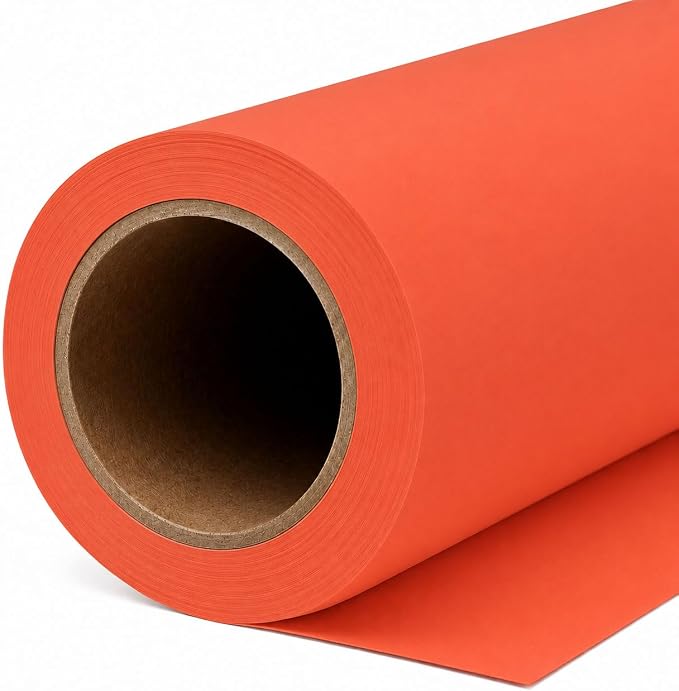 Yizhily Seamless White Backdrop Paper Roll, 53" x 16.4', Heavyweight Matte Bright Orange Photo Background for Small Studio Headshots, Tabletop Product & Food Photography