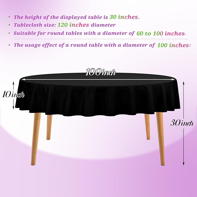 Teruntrue 12 Packs Black Round Tablecloths 120 inch Round Table Cloth, Washable Polyester Fabric for Wedding Parties Banquet Holiday Dinner Table Decorative, Black