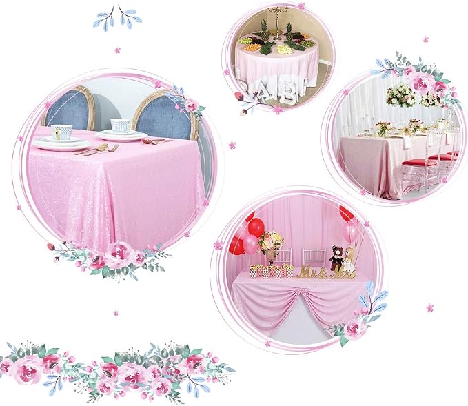 Juya Delight 60" x 102" Pink Rectangle Sequin Tablecloth for Party Dinner Banquet Festival Wedding Anniversary Exhibition Dessert Table