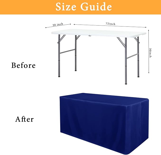 Obstal 2 Pack Table Clothes for 6 Foot Rectangle Tables - Water Resistant Washable Fabric Polyester Rectangle Table Cover Protector for Wedding, Banquet and Trade Shows, 72L x 30W Inches, Royal Blue