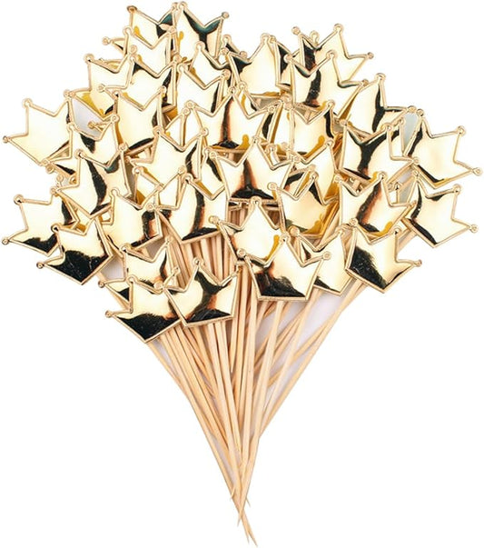 ECYC 50 Pcs Crown Glitter Cake Topper, Twinkle Cupcake Picks for Wedding Birthday Baby Shower Party,Gold