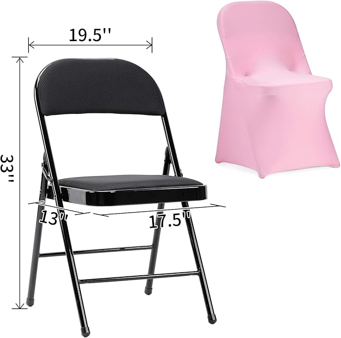 Peomeise Stretch Spandex Folding Chair Cover for Wedding Party Dining Banquet Event (Pink with Open Back,25pcs)