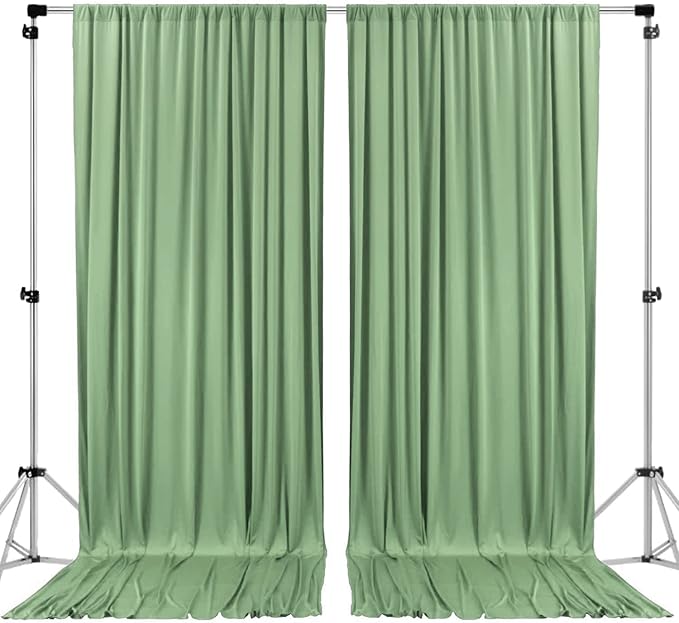 AK TRADING CO. 10 feet x 8 feet IFR Polyester Backdrop Drapes Curtains Panels with Rod Pockets - Wedding Ceremony Party Home Window Decorations - SAGE Green
