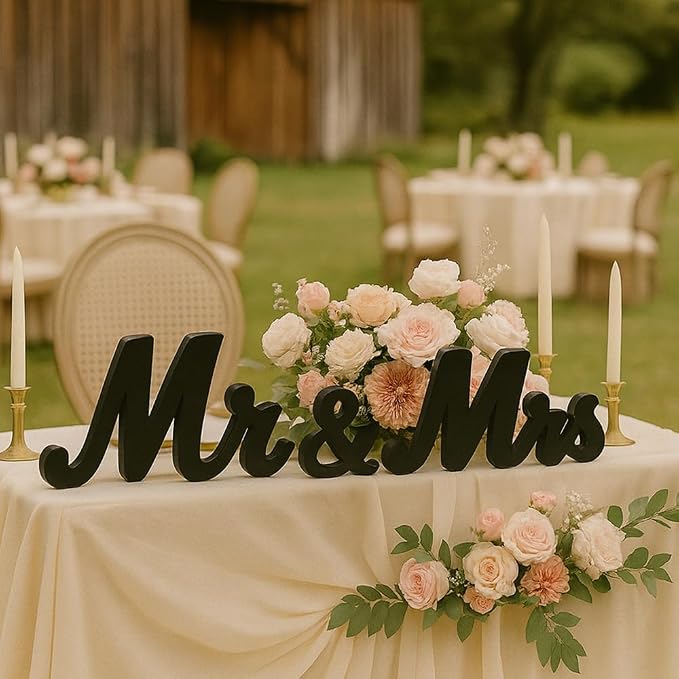 Mr & Mrs Sign for Wedding Table, Wedding Decorations for Reception, Large Wooden Letters Centerpieces Decor for Sweetheart Table, Ceremony, Anniversary, Party and Valentine's Day(Black)