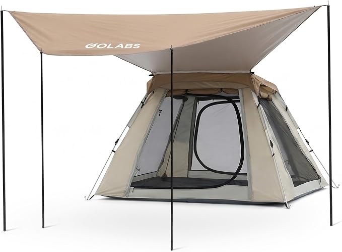 Golabs Pop Up Camping Tent for 2/3/4 Person, 1-Min Setup by Pre-Attached Pole, 4 Side Mesh& Door for View/Airflow, CT2 Instant Canopy Tent with PU1500mm Waterproof, for Outdoor/Camping/Music Festivals
