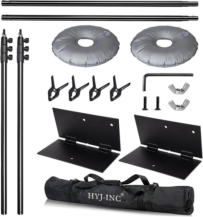 HYJ-INC Pipe and Drape Photography Backdrop Stand Kit Adjustable Photo Background Stand 10ft x 8.5ft with Metal Base for Parties Weddings Birthday Party Events Photo booth With 4 Clamps,Carrying Bag.