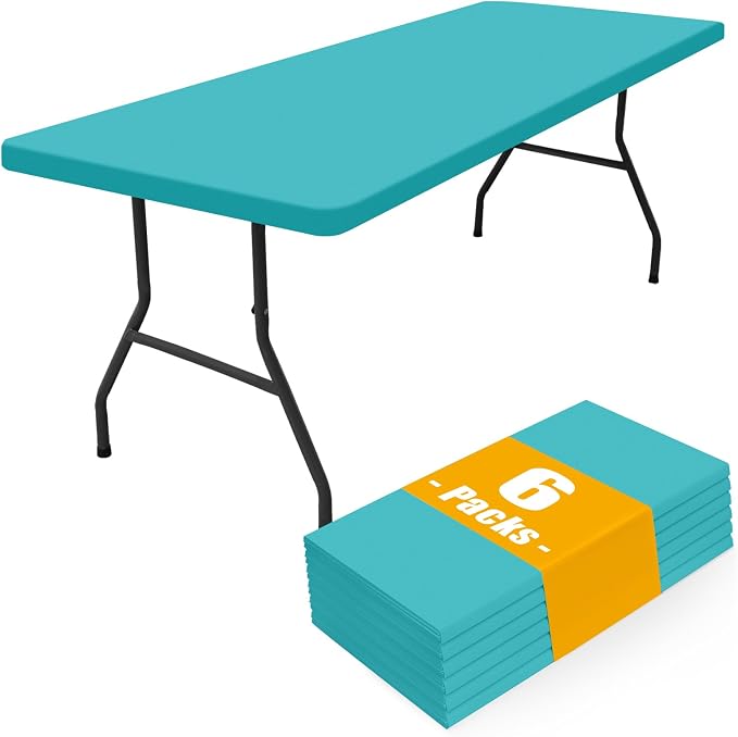 Smiry 6 Pack Rectangle Picnic Table Cloth, Waterproof Elastic Fitted Tablecloths, Washable Polyester Rectangular Patio Table Cover for Camping, Indoor and Outdoor (Turquoise, 30"x72")