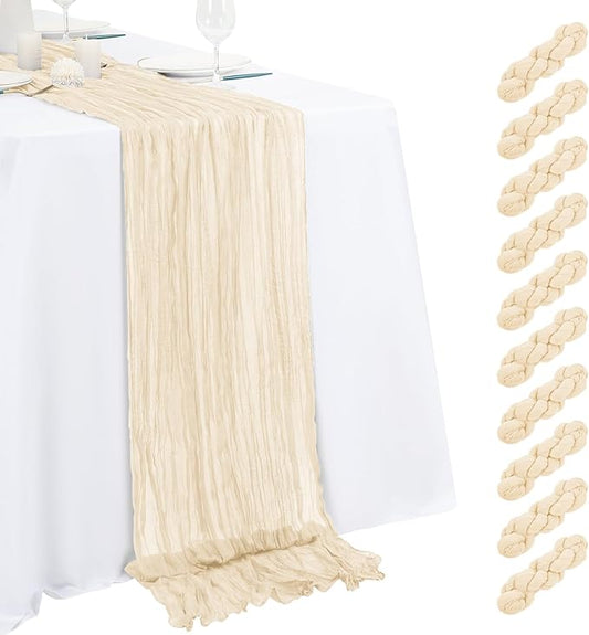 10 Pack Ivory Cheesecloth Table Runner 17x108 Inch Semi Sheer Boho Gauze Cheese Cloth Table Runners, for Wedding Bridal Shower Birthday Party Home Decor Garden Farmhouse