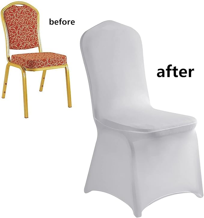 LZY 20pcs Spandex Chair Cover Stretch Slipcovers for Wedding Party, Dining Banquet Chair Decoration Covers (Silver, 20)