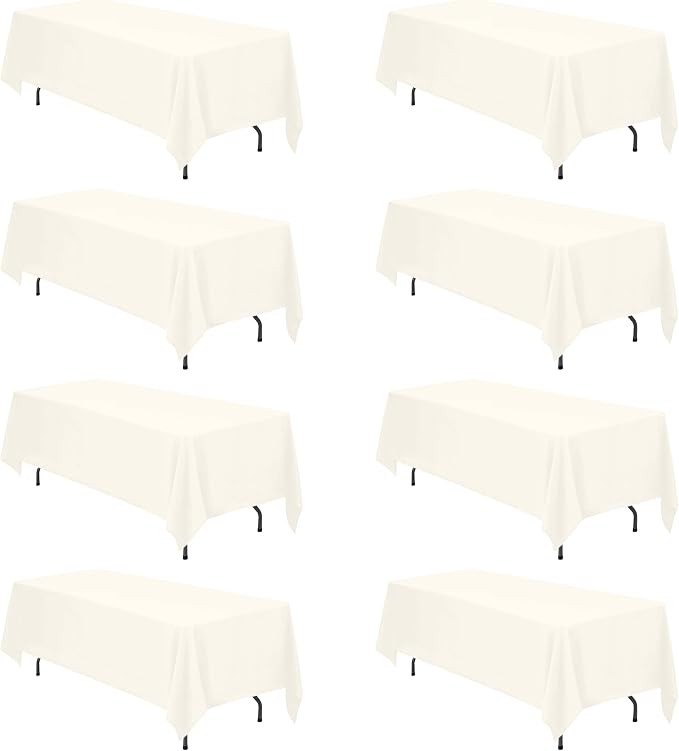 BRILLMAX 8 Pack Ivory Tablecloths 70 x 120 Inch for 6ft & 8ft Rectangle Tables - 150 GSM Polyester Fabric, Universal Fit, Water, Stain & Wrinkle Resistant Cloth Cover for Wedding Reception Banquet