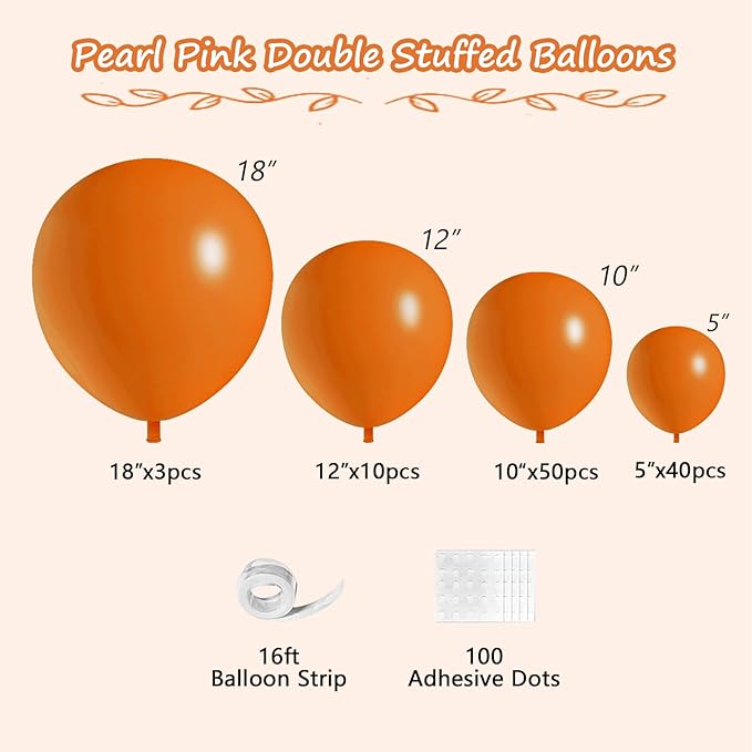 108Pcs Orange Double Stuffed Balloons Different Size, 18/12/10/5 inch Pastel Matte Burnt Orange Balloons Garland Arch kit for Baby Shower Birthday Summer Party Decoration