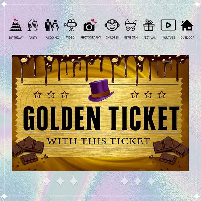 Golden Ticket Yellow Chocolate Drip Backdrop, Chocolate Factory Backdrop, Baby Shower Birthday Party Decorations Supplies TAY1903