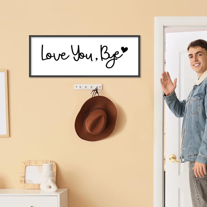 YWJKWLGS Love You Bye Wall Decor Above Door, Entryway Door Sign for Mudroom | Farmhouse Rustic Black Wood Framed, 32x12 Inches, Living Room, Farewell Wall Art, Last Thing They See Leaving Home