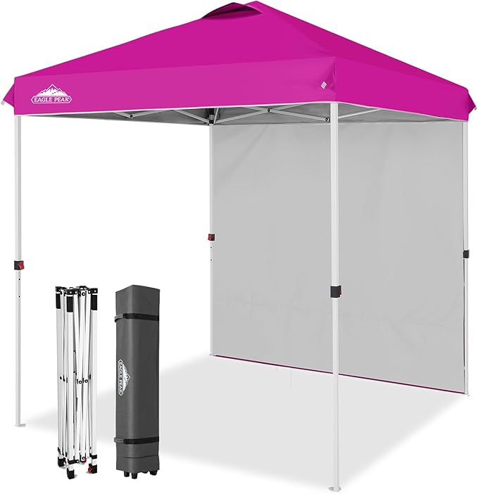 EAGLE PEAK Commercial Canopy 6.6x6.6 Pop Up Canopy Tent with 1 Sidewall, Easy Setup Heavy Duty Instant Event Shelter for Vendors & Markets, Outdoor Sun Shade, Pink