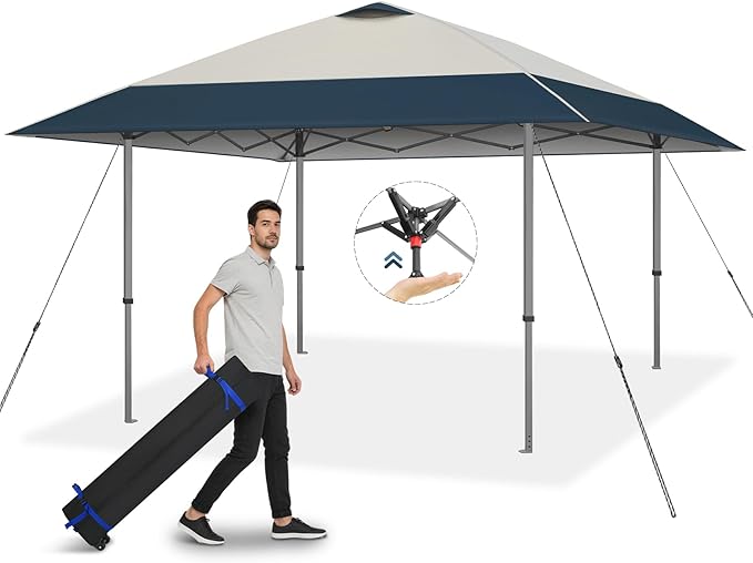 Explore Land 13x13 Pop Up Canopy with One Push Setup Heavy Duty Outdoor Sun Shade Tent for Beach,Camping,Events,Parties(Beige & Navy)