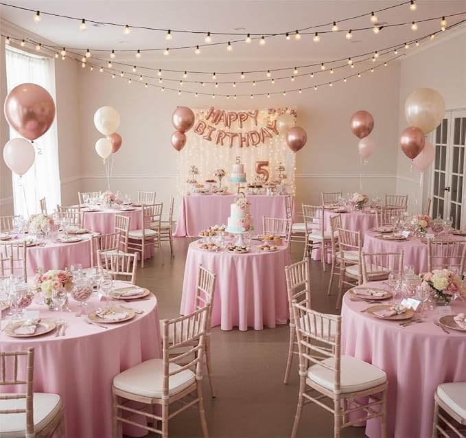 sancua Round Tablecloth 108 Inch Diameter, 6 Pack - Circle Polyester Fabric Table Cloth for Wedding Party Reception Banquet Birthday, Washable Christmas Table Cover (Fit 42-96 Inch Tables), Pink