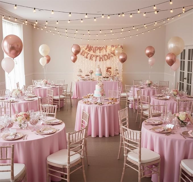 sancua Round Tablecloth 120 Inch Diameter, 8 Pack - Circle Polyester Fabric Table Cloth for Wedding Party Reception Banquet Birthday, Washable Formal Table Cover (Fit 48-96 Inch Tables), Pink