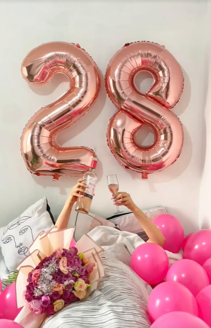 Rose Gold Foil Number 8 Balloon 40 Inch, Helium Mylar Eight Number 8 18 28 38 48 58 80 88 Birthday Balloons, 8th Rose Gold Women Men Wedding Anniversary, Graduations Party Supplies