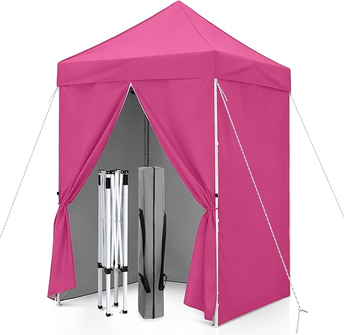 5x5 Pop Up Canopy Tent with Four Sidewalls, Instant Portable Beach Canopy, Outdoor Tent with Carry Bag for Camping, Sports, Tailgating, Events, Pink