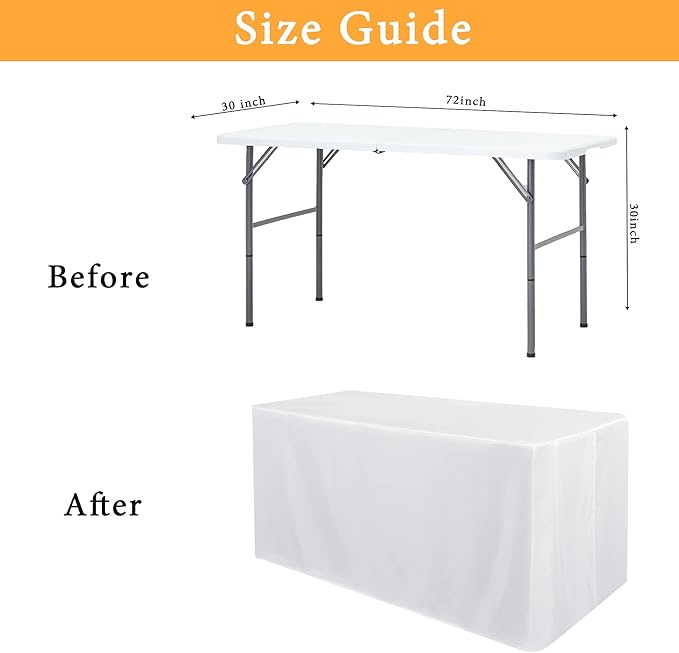 Obstal 4 Pack White Tablecloth Fitted Table Clothes for 6 Foot Rectangle Tables - Water Resistant Washable Fabric Polyester Rectangle Table Cover for Outdoor/Indoor Uses?72L x 30W x 30H Inches, White?
