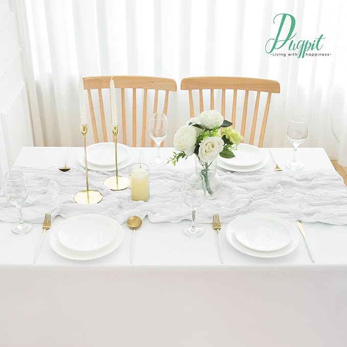 8Pack White Table Runner 10FT White Cheesecloth Table Runner 35x120Inch Long Boho Table Runners Rustic Gauze Table Runners for Party Wedding Bridal Shower Baby Shower Decorations