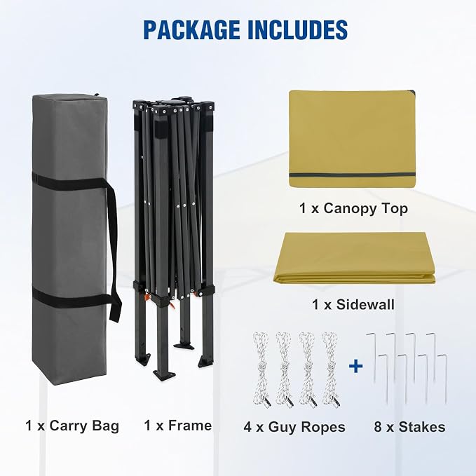6x4 Pop Up Canopy Tent with One Wall Panel, Instant Portable Beach Canopy, Outdoor Tent with Carry Bag for Camping, Sports, Tailgating, Events, Beige