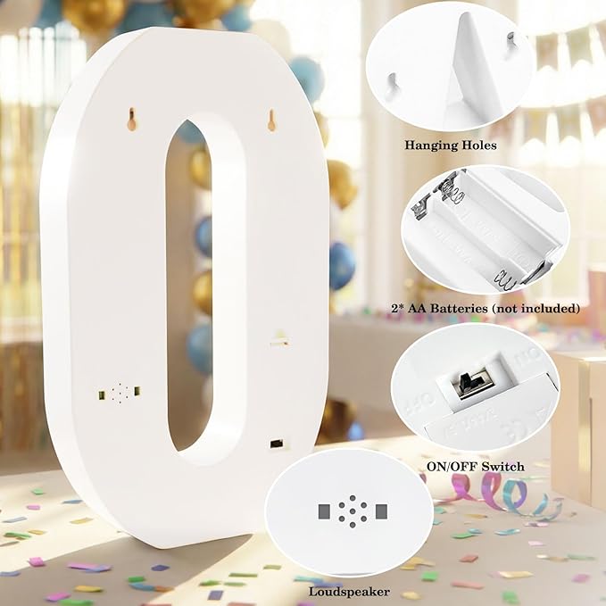 12.6 Inch LED Marquee Light Up Numbers with Happy Birthday Music, Remote Birthday Number Lights as Gifts for Girls Women Men, Lighted Marquee Numbers for Table Party Decorations, Number 4
