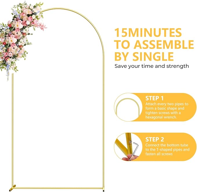 6.6FT Metal Arch Backdrop Stand, Gold Wedding Arch Frame, Balloon Arches Backdrop Stand for Birthday Party Baby Shower Graduation Ceremony Decoration