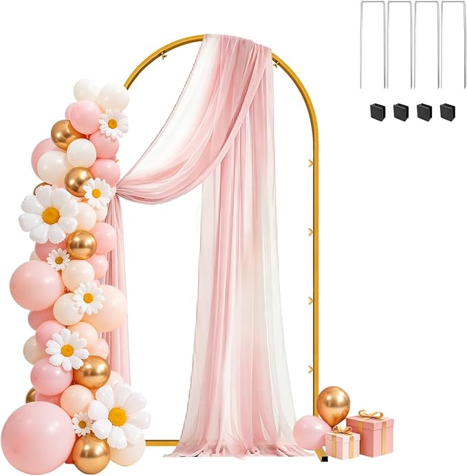 6 FT Wedding Arch Frame Backdrop Stand for Party, Balloon Arch Stand, Wedding Arches for Ceremony, Metal Gold Arch Frame Backdrop Stand for Bridal Baby Showers Birthday Decoration Photo