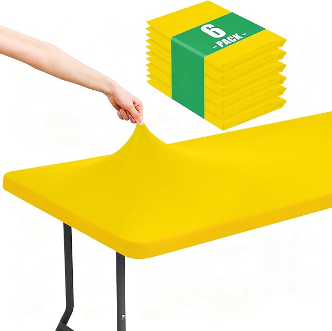 Moosfor Spandex 5 Foot Rectangle Table Cloth 6 Pack, Elastic Fitted Tablecloths for Picnic, Stretch Washable Patio Table Cover for Outdoor, Camping, Banquet and Parties (Yellow, 30"x60")