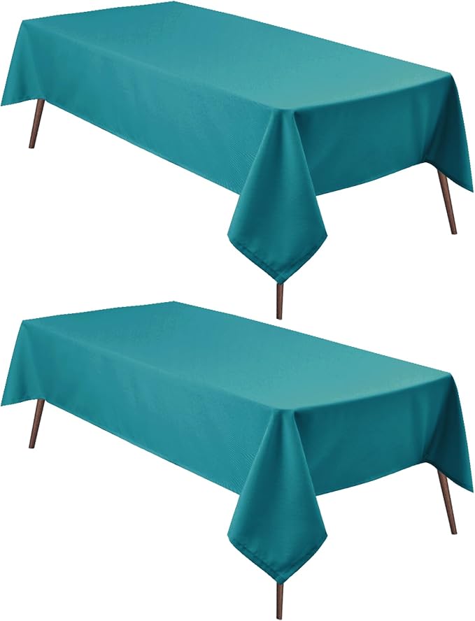 Hiasan 2 Pieces Turquoise Square Tablecloth - Water Resistant and Spillproof Dining Room Washable Fabric Table Cloth for Dining Room, Polyester, 54 x 54 Inch