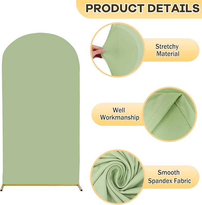 Sage Green Arch Cover 7.2FT Arch Backdrop Covers Round Top Wedding Arch Covers Stretchy Backdrop Spandex Fitted Wedding Arch Stand Covers for Happy Birthday Party Decoration