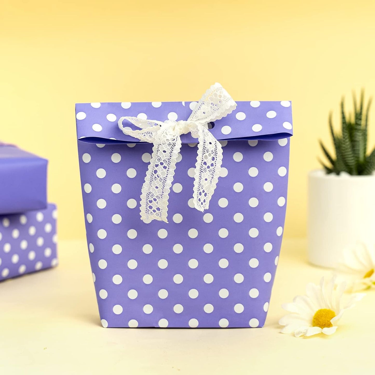 WRAPAHOLIC Reversible Wrapping Paper - Mini Roll - 17 Inch X 33 Feet - Light Purple and Polka Dot Design for Birthday, Holiday, Wedding, Baby Shower