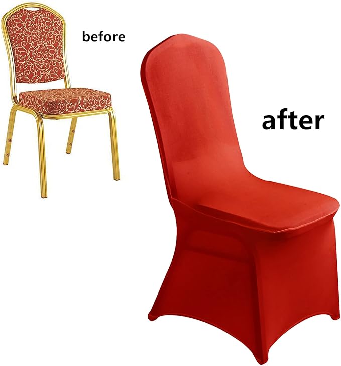 LZY 20pcs Spandex Chair Cover Stretch Slipcovers for Wedding Party, Dining Banquet Chair Decoration Covers (Red, 20)