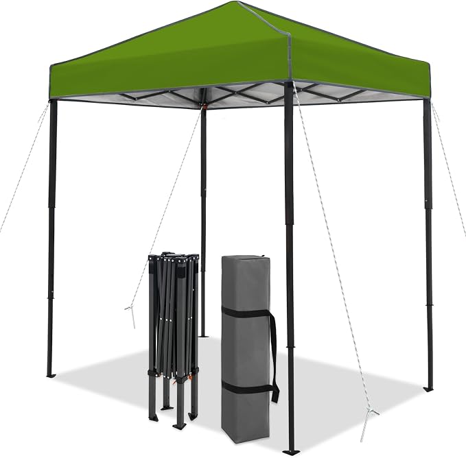 6x4 Pop Up Canopy Tent, Instant Portable Beach Canopy, Outdoor Tent with Carry Bag for Camping, Sports, Tailgating, Events, Grass Green