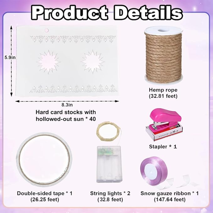 20 Pcs DIY Hanging Lanterns with String Light, Sun-Shaped Thickened Paper Cutout Lantern for Home Yard Decor, Suitable for Princess Girls Birthday Party Wedding Festival Decorations
