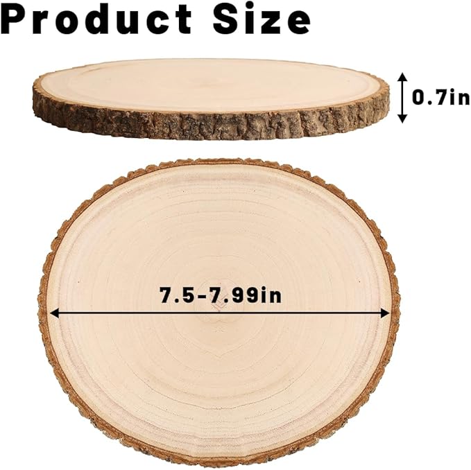 Wood Slices for Centerpieces 4pcs, Wood Rounds Cookies for Crafts, Rustic Wood Circles & Slabs, Wooden Discs for Tables Decor-for Art Projects and Rustic Weddings (4pcs 7.5-8 inch)